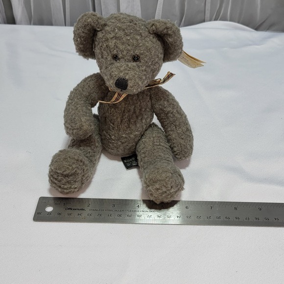 Vintage 9" Russ Teddy Bear Stuffed Plush “Frizzlin” Grey Fleece w. Checkered Bow - Picture 9 of 9